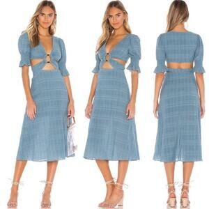 Tularosa Nanette Cut Out Dress Dusty Blue Small Cotton Blend Lined Maxi Plunge